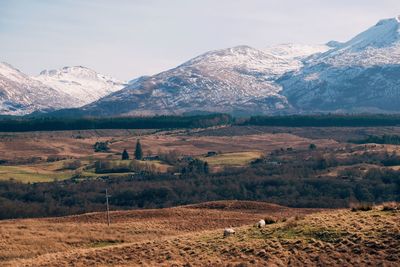 Scenic view of snowcapped mountains against sky