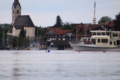 View of built structures in water