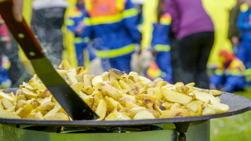 Close-up of food on barbecue grill