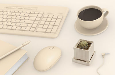 High angle view of coffee cup on table