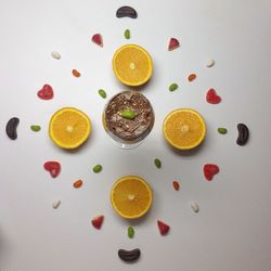 High angle view of fruits on table