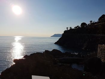 Scenic view of sea against clear sky at sunset