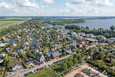 Aerial from the village vinkeveen at the vinkeveense plassen in the netherlands