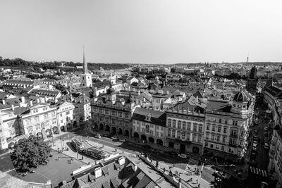 High angle view of buildings in city