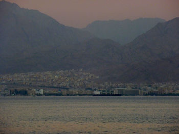 Scenic view of mountains against sky during sunset