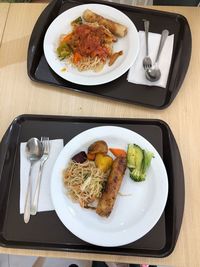 High angle view of food in plate on table