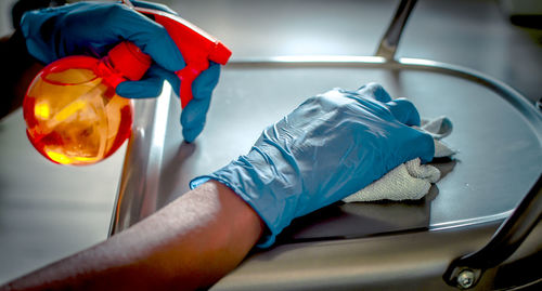 Midsection of person working on table