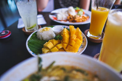 Close-up of meal served on table