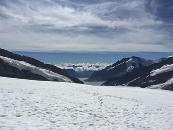 Scenic view of snowcapped mountains against sky