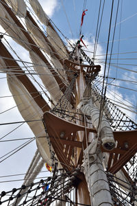 Low angle view of ship mast against sky