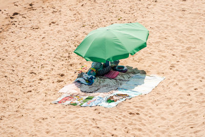 High angle view of man on sand