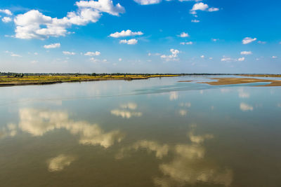 River water reflection of clouds at morning