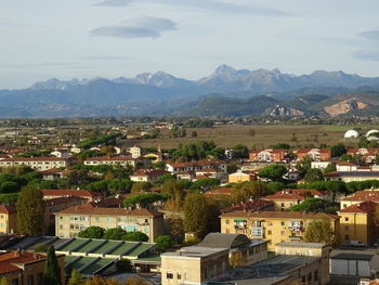 High angle view of townscape against sky