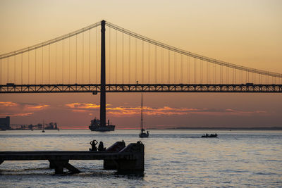 View of suspension bridge at sunset