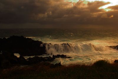 Scenic view of sea against sky during sunset