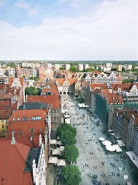 High angle view of town against sky