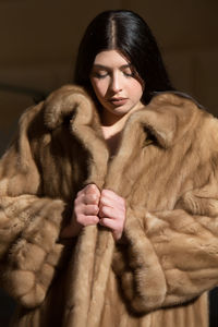 Portrait of a woman in snow