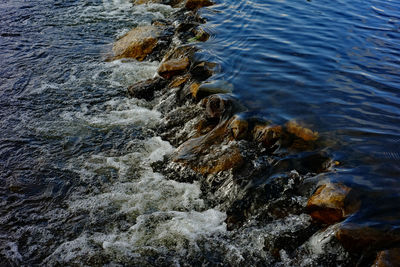 High angle view of rocks in sea