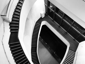 High angle view of spiral staircase in building