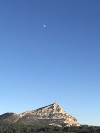 Low angle view of mountain against clear blue sky