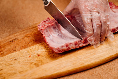 Close-up of meat on cutting board