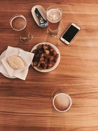 High angle view of breakfast on table