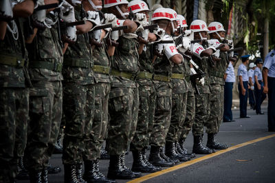 Brazilian army soldiers during military parade in celebration of brazil independence 