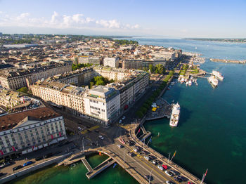 High angle view of buildings in city