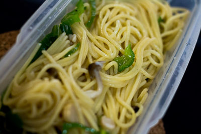 Close-up of spaghetti in container