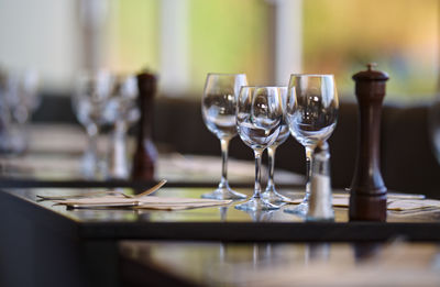 Glass of wine glasses on table in restaurant