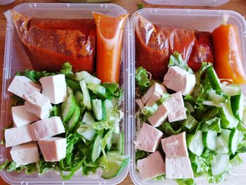 Close-up of salad in containers