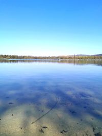 Scenic view of lake against clear blue sky