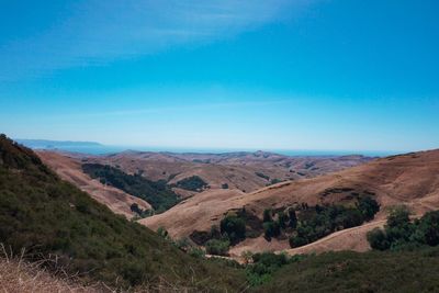 Scenic view of landscape against clear blue sky