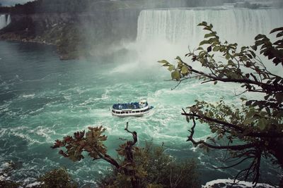 High angle view of boat at niagara falls