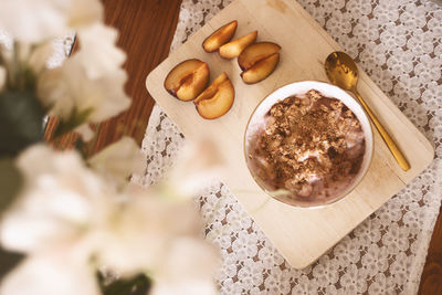 High angle view of food on table