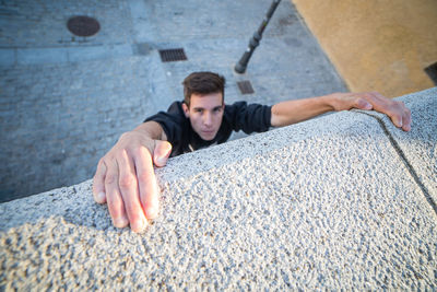 High angle view of a young man