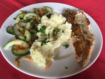 High angle view of meal served in plate