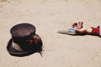 High angle view of man on sand at beach