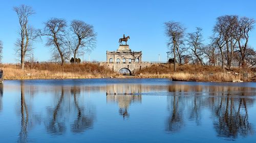 Reflection of building in lake