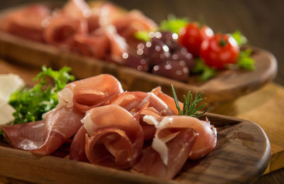 Close-up of meat on cutting board