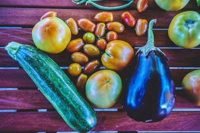 High angle view of fruits on table