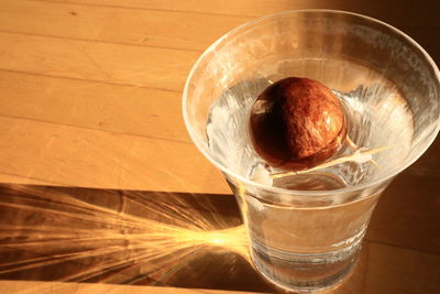 High angle view of ice cream in glass on table