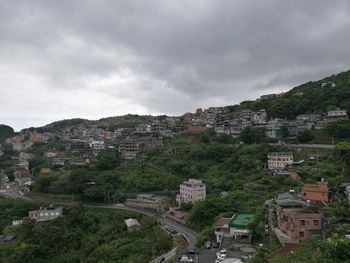 High angle shot of townscape against sky