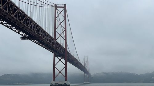 Low angle view of suspension bridge against sky