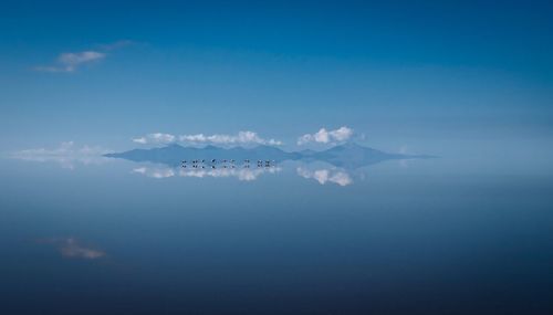 Mirroring lake with blue sky