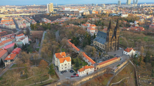 High angle view of buildings in city