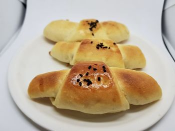 High angle view of breakfast in plate on table