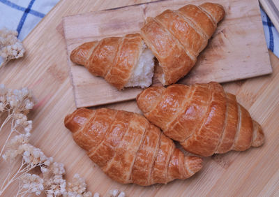 High angle view of breakfast on table