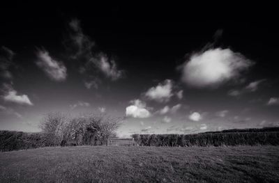 Scenic view of field against cloudy sky