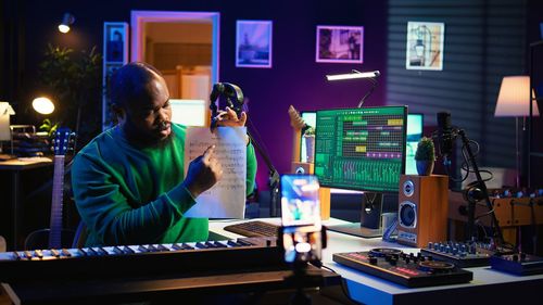 Man using laptop at office